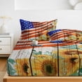 thumbnail image 6 of Full Size Fitted Sheet Set - Sunflower USA Flag 3 Piece Bedding Sets 16" Deep Pocket Fitted Sheet with 2 Pillowcases Independence Day Floral Wooden Brushed Microfiber Hotel Luxury Bed Sheets, 6 of 9