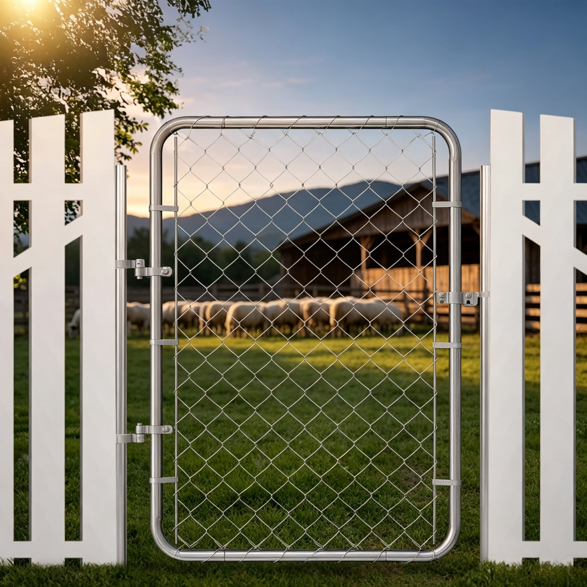 Adjustable Chain Link Fence Gate 32 x 46 in, Fits 2-4 ft (W) x 4 ft (H) Openings, for Garden & Farm, Posts Not Included