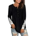 thumbnail image 2 of Anbech Women's Lace Long Sleeve Shirt Round Neck Solid Color Blouse Hem Tightened Tops, 2 of 5