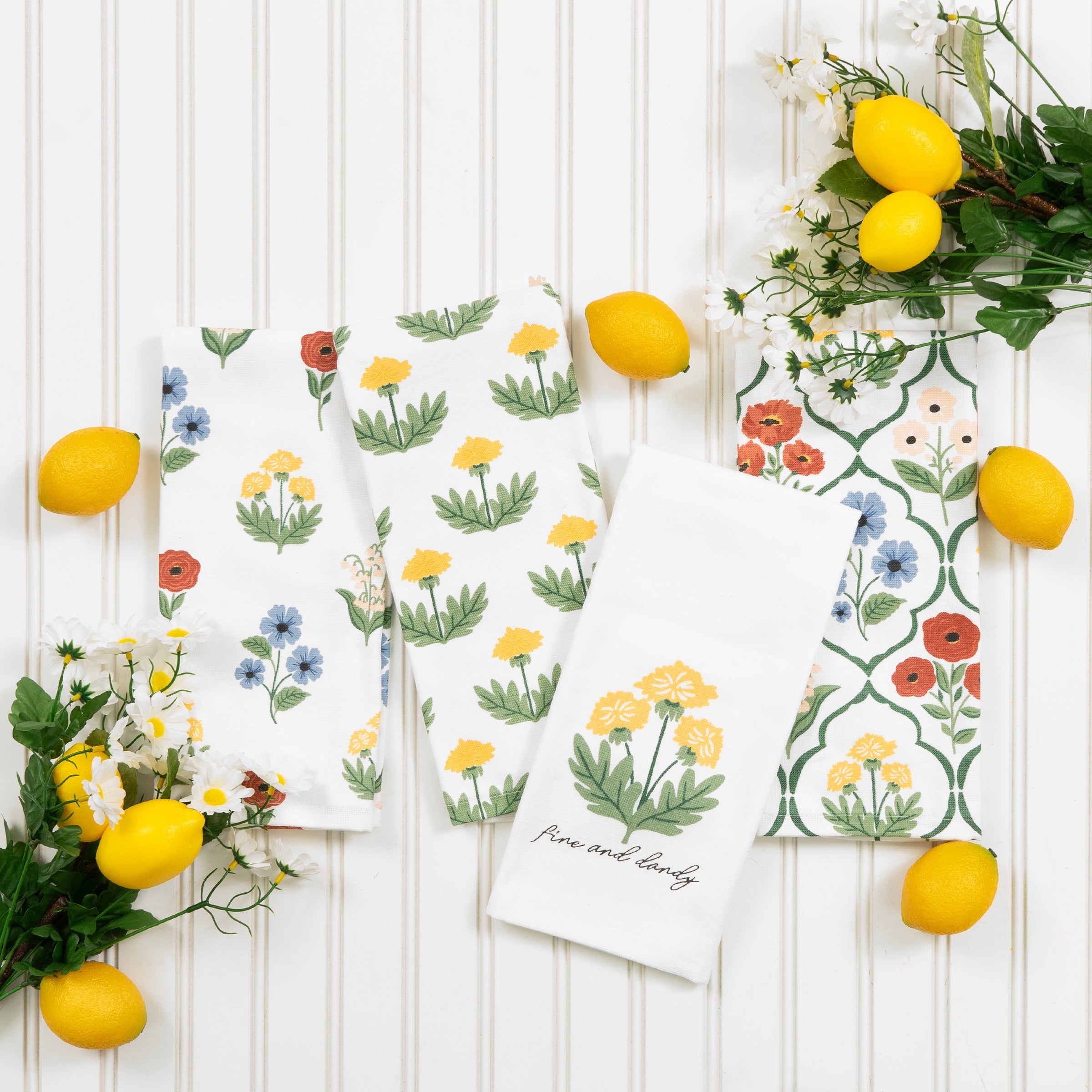 RITZ 100% Cotton Kitchen Towels, Dandy Garden Spring – Absorbent Dish Towels for Drying & Cleaning – Soft & Durable (Set of 4)