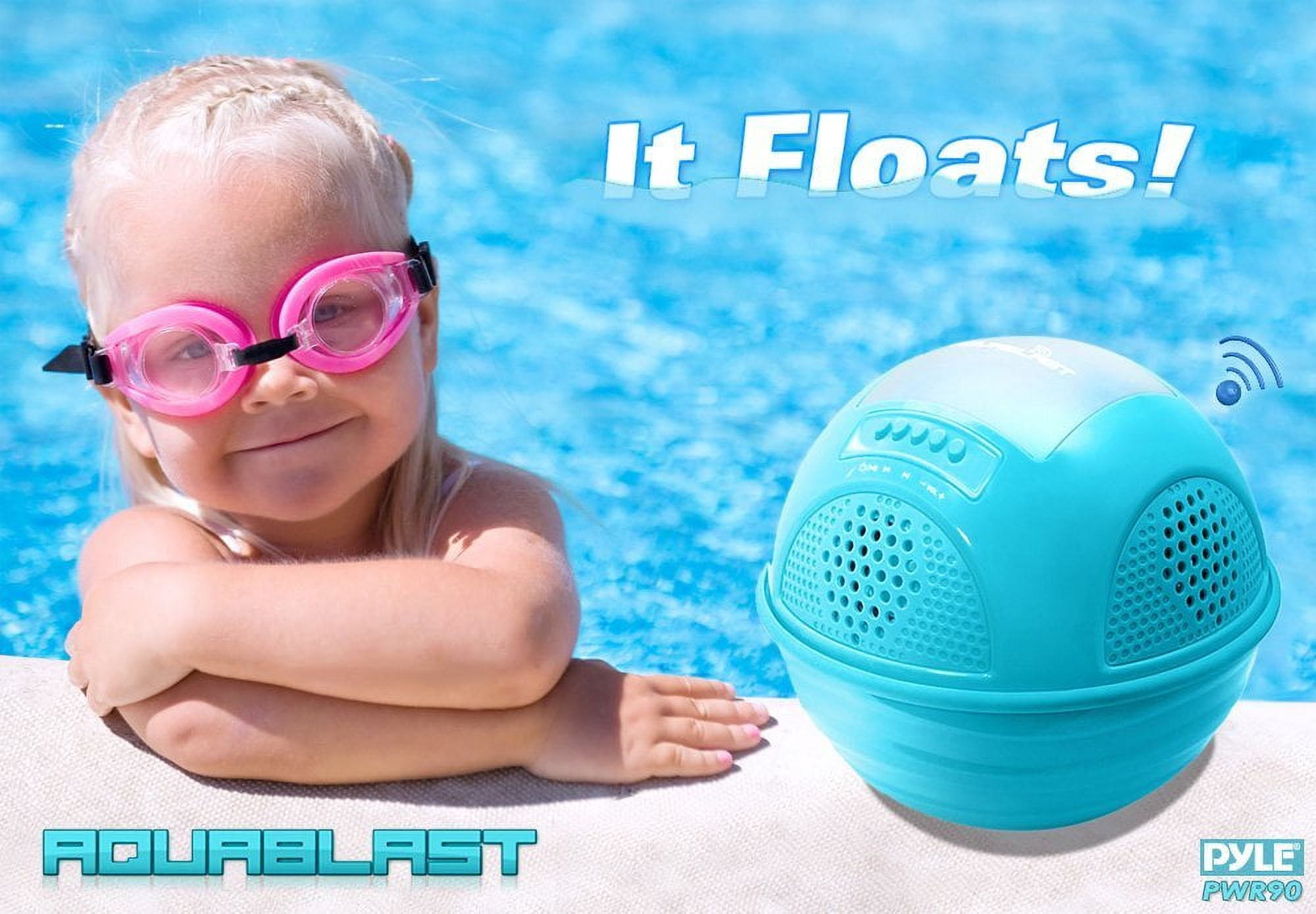 Pyle PWR90DBL Aqua Blast Waterproof Bluetooth Floating Pool Speaker System with Built-In Rechargeable Battery and Wireless Music Streaming