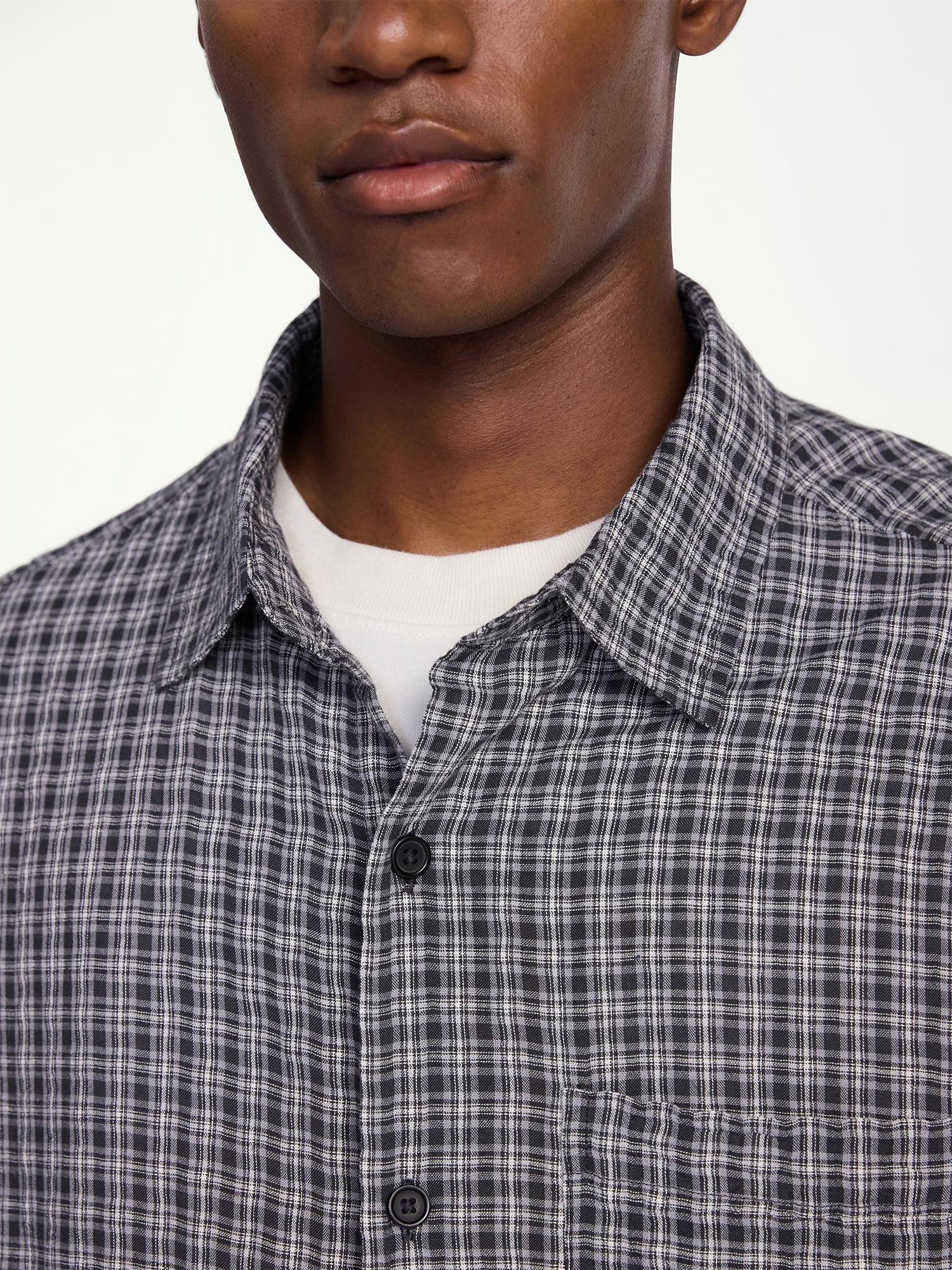 No Boundaries Plaid Shirt with Short Sleeves, Men's XS-5XB