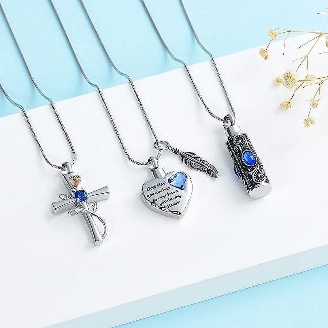 3 Pack Cylinder Cross Heart Cremation Jewelry for Ashes 3 Pieces Urn Necklace for Women Men Loved One Keepsake Memorial Mini Urn Holder