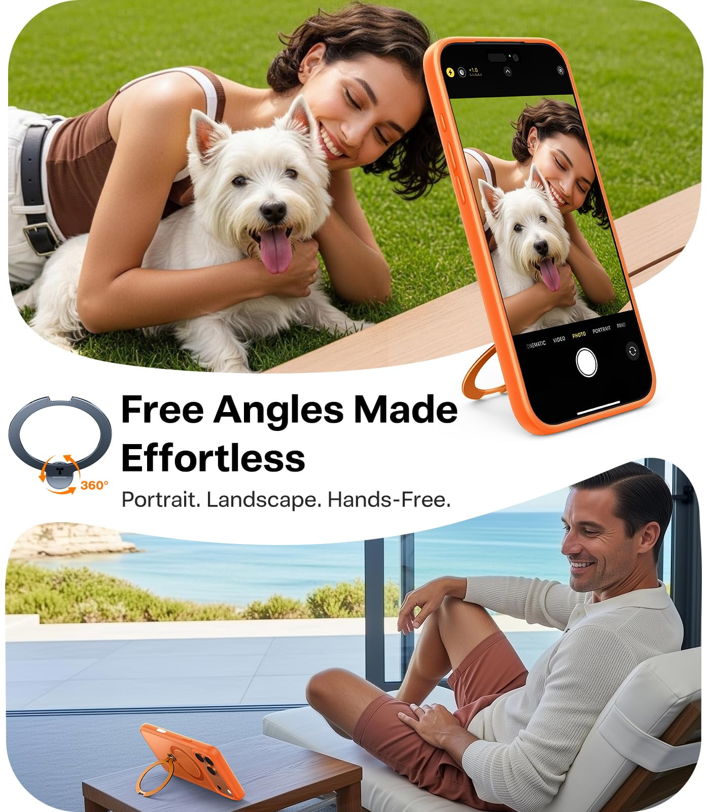 TORRAS Q3 Spin for iPhone 17 Pro Max Case with Camera Control Button, Wireless Charging Compatible, Shookproof Magnetic 360 Kickstand  for 17 Pro Max Phone Case with Stand, Cosmic Orange