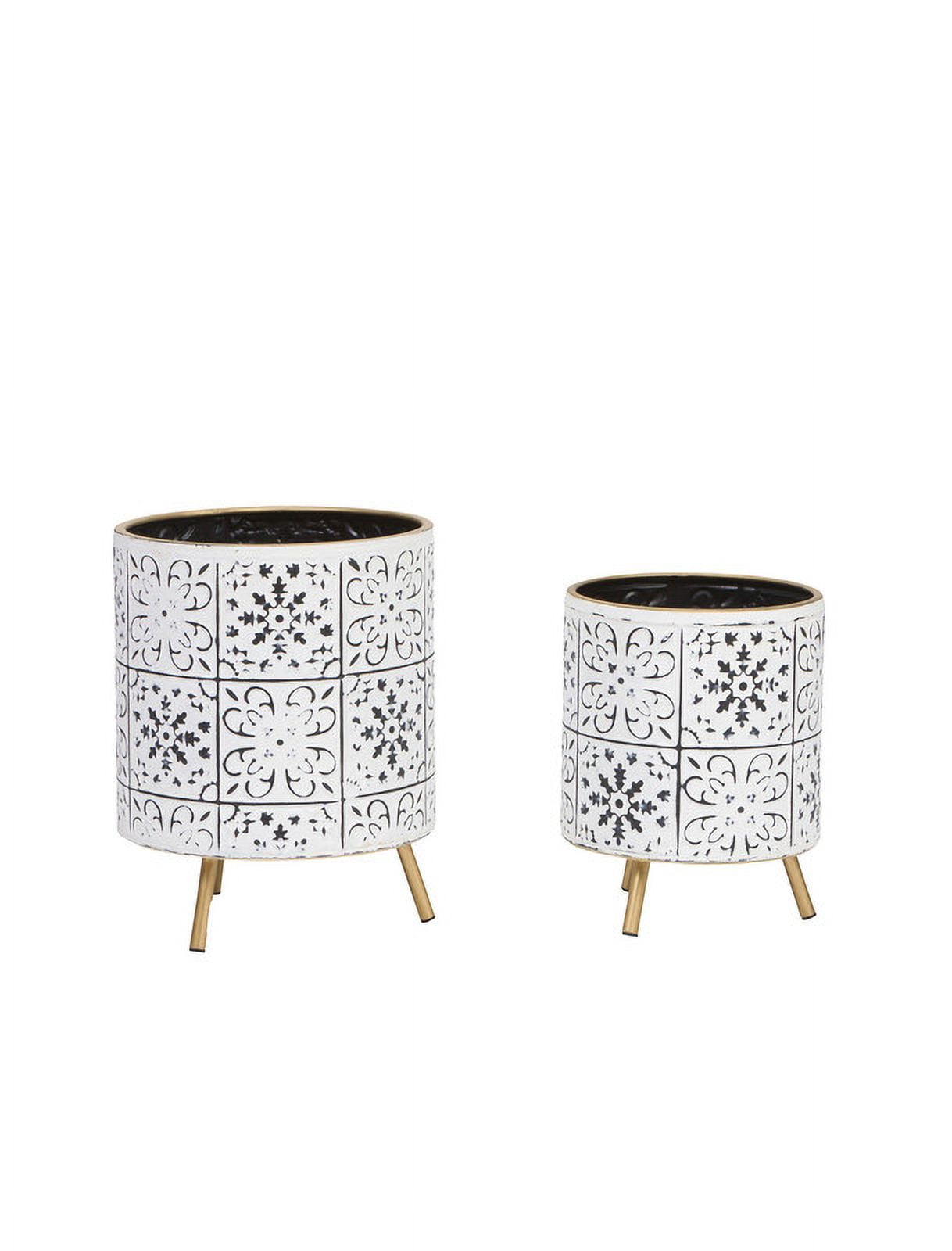 Tristan White Planter Pot With Nyra Gold Metal Planter Base - (Small & Medium Set)