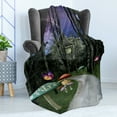 thumbnail image 4 of Fantasy Soft Flannel Fleece Throw Blanket, Enchanted Forest and Castle with Mushrooms Starry Night and Full Moon Footpath, Cozy Plush for Indoor and Outdoor Use, 50" x 60", Multicolor, by Ambesonne, 4 of 5