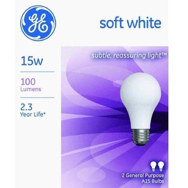 A15 15W Soft White Incandescent Bulb, 120V – 2-Pack For Warm & Cozy Lighting
