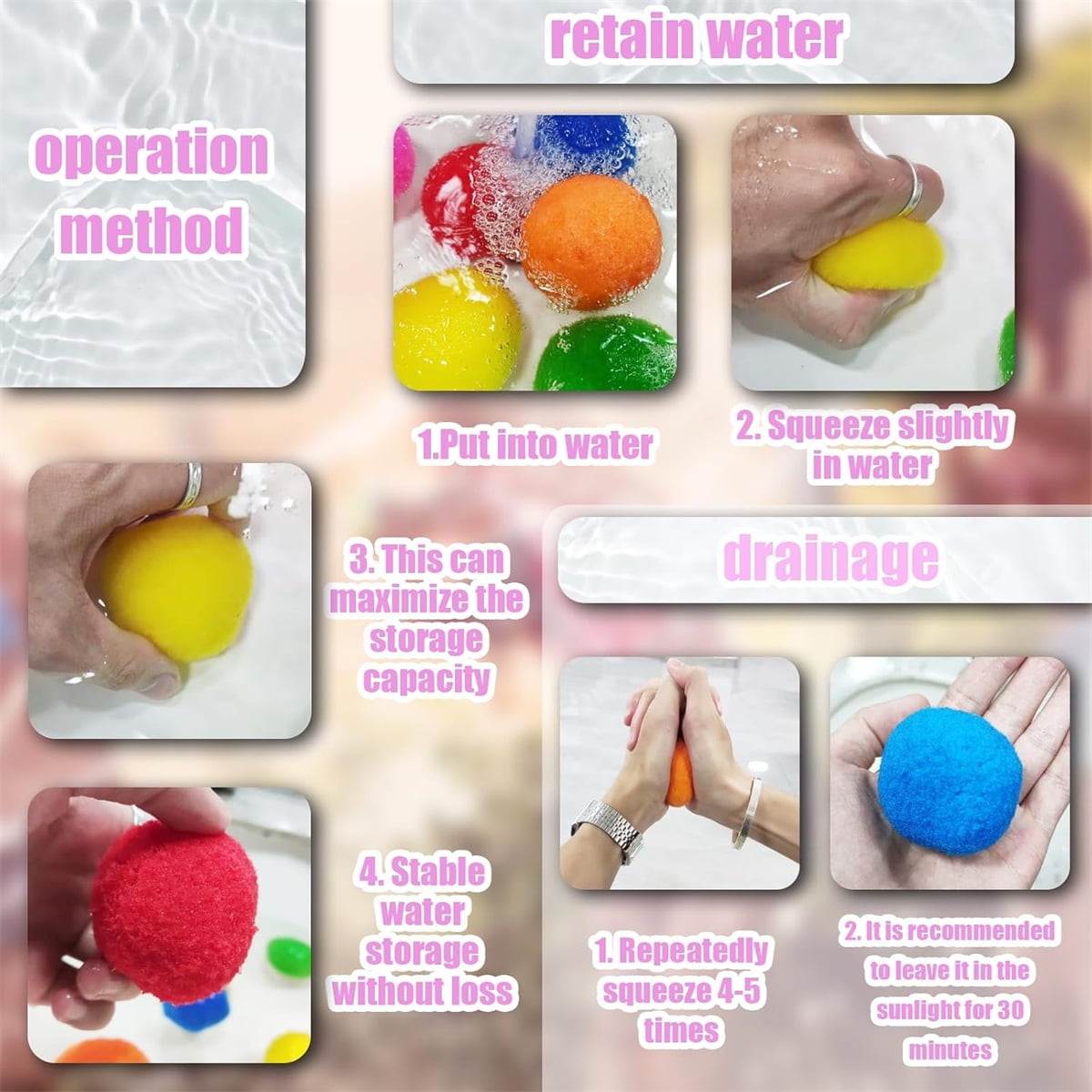 Water Soaker Balls, GIXUSIL Reusable Water Balloons for Outdoor Toys and Games for Adults, Summer Fun Activities for Pool Beach Yard Games - 100 Pcs (Colour Mixture)