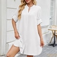 thumbnail image 2 of OSOLU Dresses Women Spring/summer Solid Color Loose Shirt Dress Mid Sleeve Button Dress Lovely Sundress Wedding Guest Dress, 2 of 5