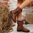 thumbnail image 6 of Womens Buckle Mid Calf Combat Boots Motorcycle Riding Platform Leather Lug Sole Zipper Comfortable Durable Waterproof Outer Outdoor Autumn Winter Streetwear Party Casual Walking,Brown 6, 6 of 6