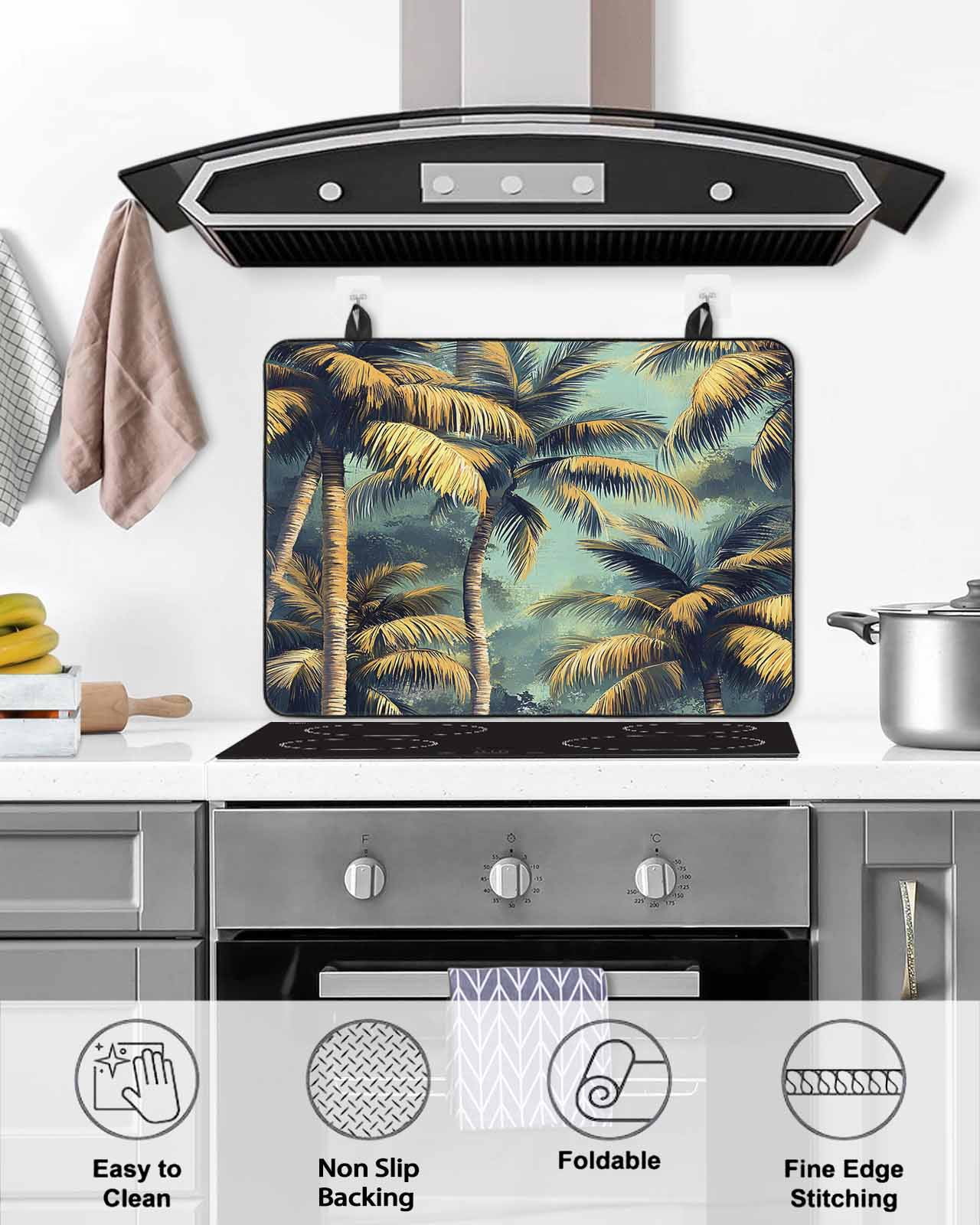 nqOlkjepod Large Induction Cooktop Protector Mat 24"x21", Summer Palm Tree Stove Top Covers for Electric Stove, Farmhouse Nature Tropical Plant Leaves Stove Burner Cover Mats, Glass Top Stove Cover
