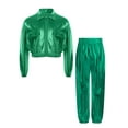thumbnail image 3 of Miutii Kids Boys Girls Jazz Hip Hop Dance Outfits Metallic Turn Down Collar Jacket with Pants Set Street Dancewear Green 12, 3 of 5