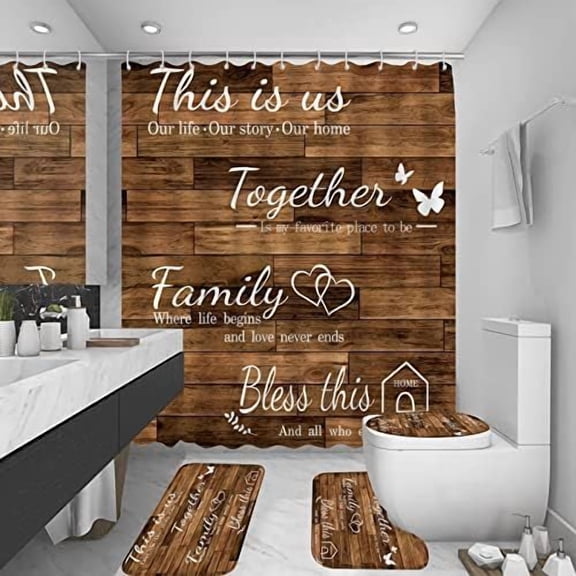 3-piece familyn theme Shower Curtain Set,flowers Shower Curtain and Rug Set , 72inx72in