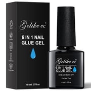 Gelike EC 6 in 1 Nail Glue Gel for Acrylic Nails Long Lasting, Curing Needed UV Extension Glue for False Nail Tips and Press on Nails, Nail Repair Treatment