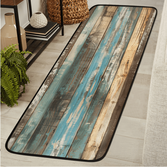 CURLYOOT Wooden Farm Vintage Runner Rug 2'x6' Washable Kitchen Runner Rug Indoor Non Slip Laundry Rugs Floor Carpet for Hallway Kitchen Entryway Bedroom Living Room