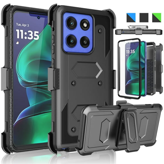 Ebizware Motorola Moto G Stylus 5G 2025 XT2517 Case with [Built-in Screen Protector] and Holster Belt Clip, Military Grade Heavy Duty Kickstand Phone Case Cover for Moto G Stylus 5G 2025 - Black