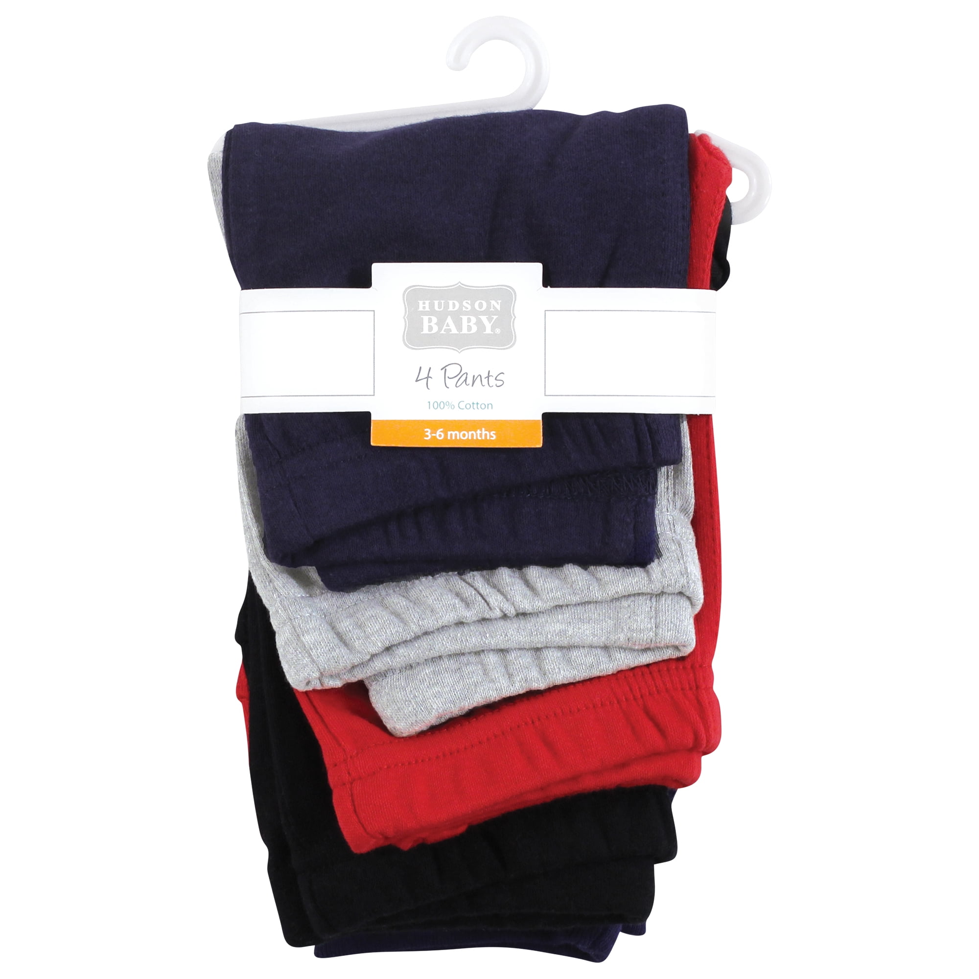 Hudson Baby Cotton Pants and Leggings, Navy Red Black, 12-18 Months