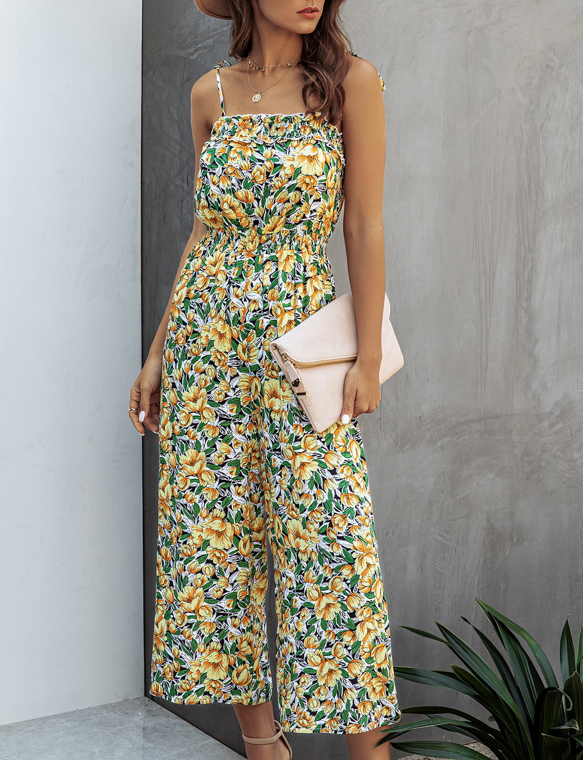 Top She Womens Summer Jumpsuits Flower Print Sleeveless Rompers Casual Beach Bohemian Lounge