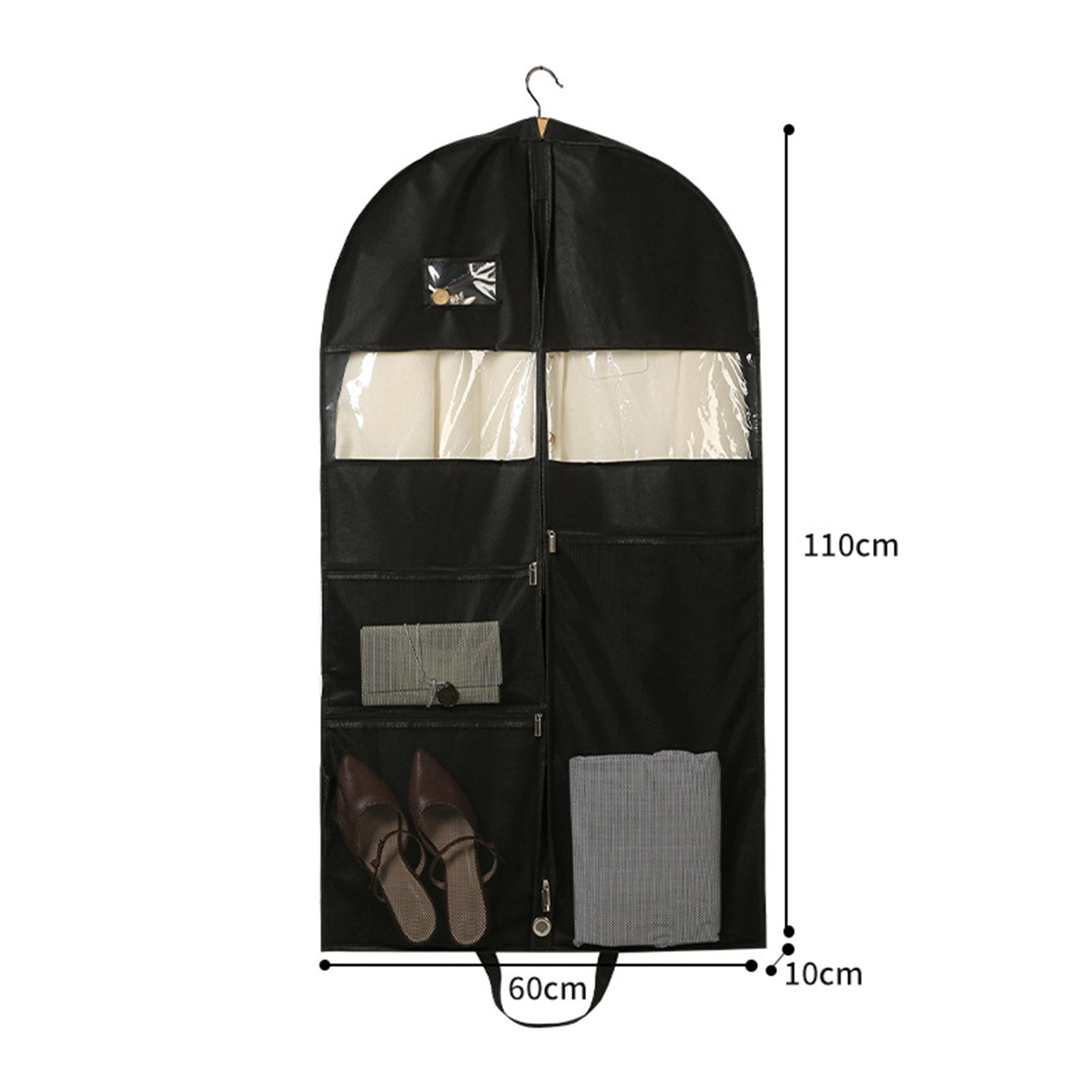 tasrioml Garment Bag Smooth Zipper Breathable Fabric Mesh Pockets Clear Windows with Handle Hanging Closet Clothes Storage Organizer