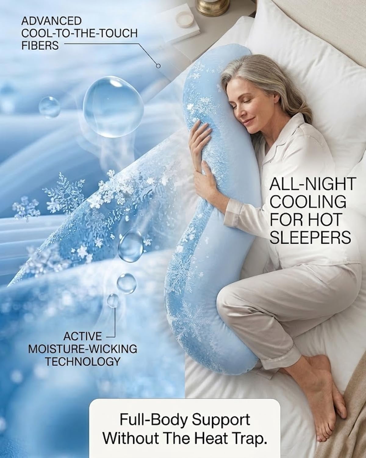 Pea Pod Body Pillow for Adults, Ergonomic Curve Cooling Pillow for Side Sleepers, Keeps Hips, Knees and Spine Aligned, Memory Foam Full Body Support Long Pillow with Washable Cover