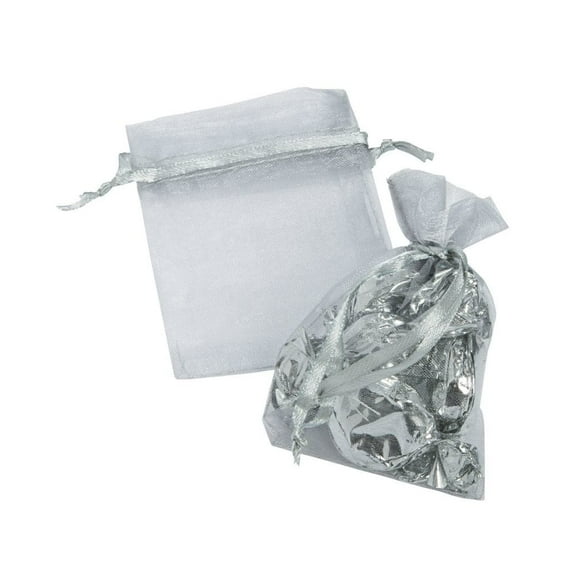 Mini Silver Organza Drawstring Treat Bags