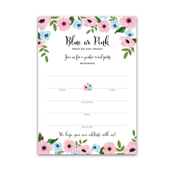 Gender Reveal Invitations — Pack of 25—Team Blue or Pink What do you Think, Boy or Girl Baby Shower Invites, He or She Theme Gender Reveal Party Gender Neutral DIY Blank Fill In Invitation I750-INV1