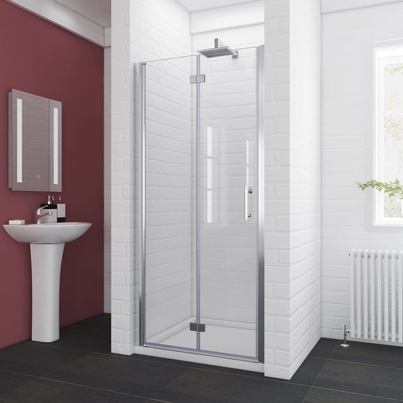 Sunny Shower 36" W x 72" H Bi-Fold Hinged Frameless Shower Doors in Chrome Finish