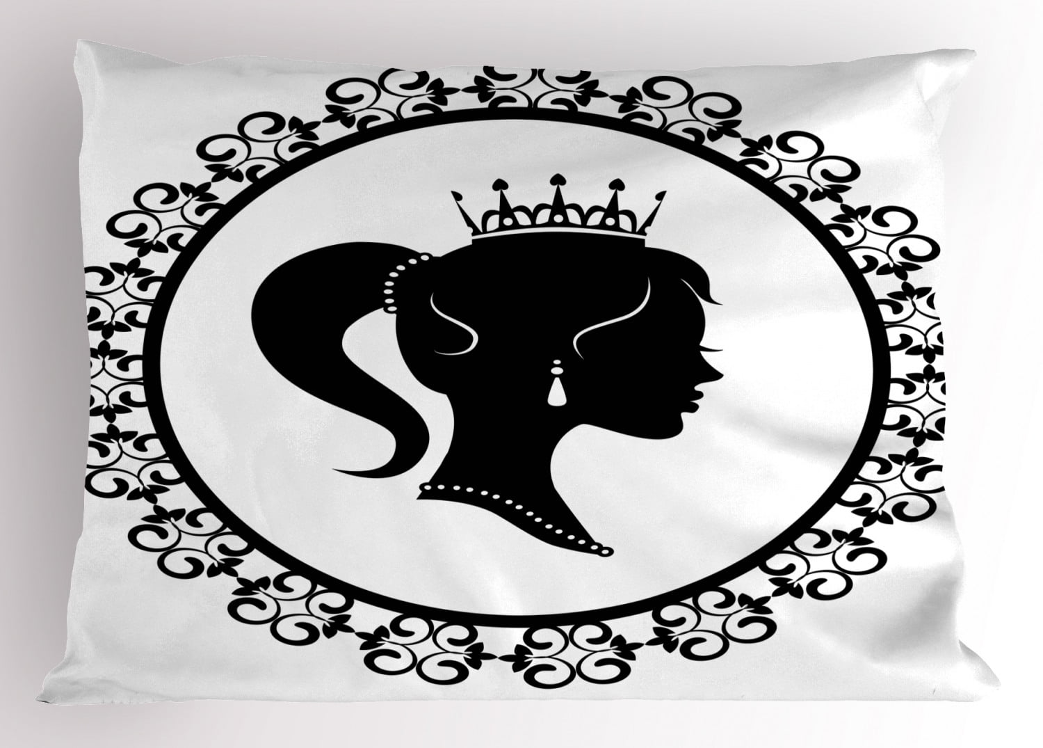 Queen Pillow Sham Profile Silhouette of Princess in Frame with