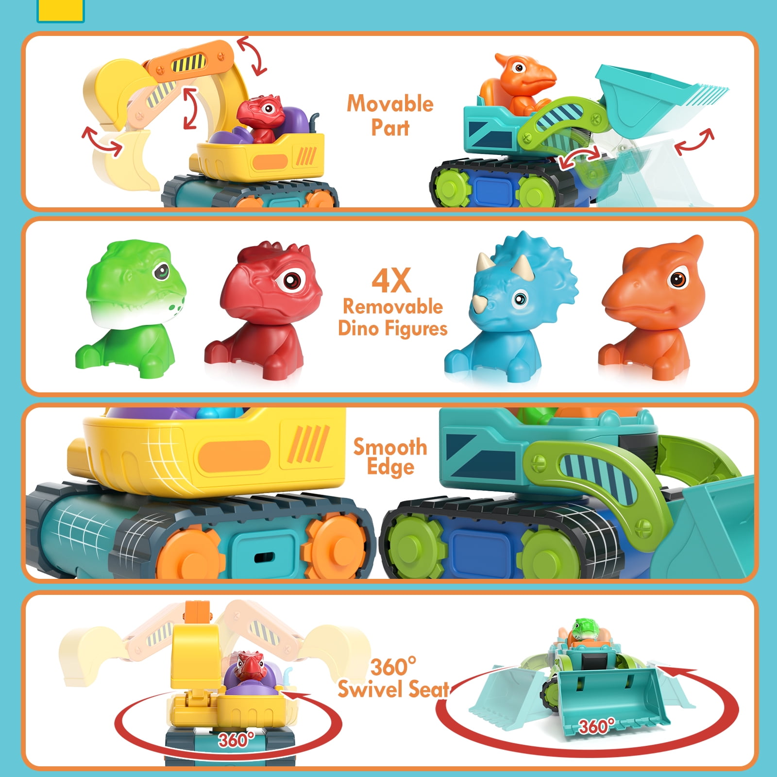 2 Pack Remote Control Car, Dinosaur RC Car Toy with Lights & Music for Toddler 2 3 4 Year Old Boy