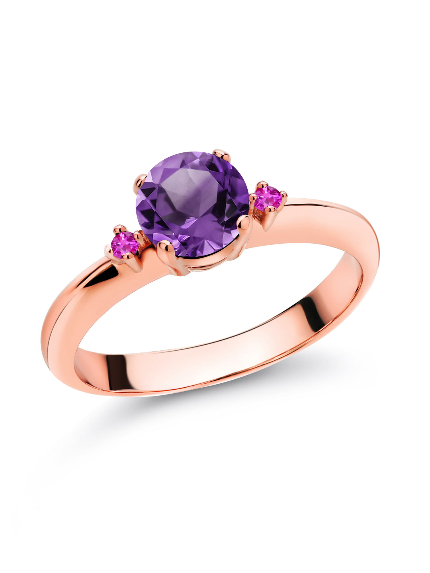 Gem Stone King 925 Sterling Silver 0.48 Ct Round Purple Amethyst 3-Stone Ring
