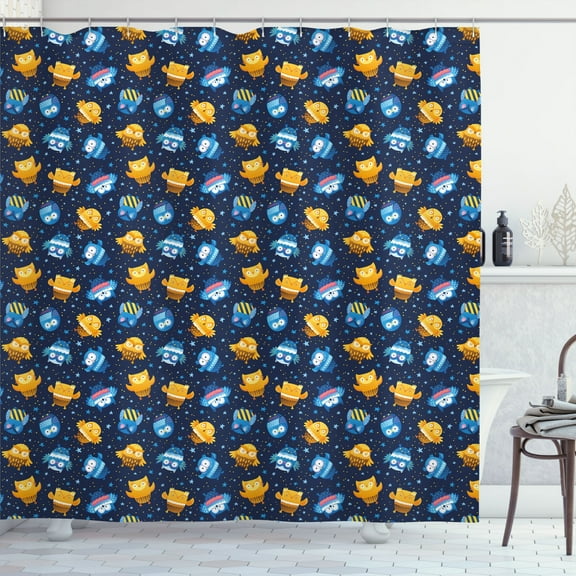 Ambesonne Yellow and Blue Shower Curtain, Owls in the Galaxy, 69"Wx75"L, Multicolor