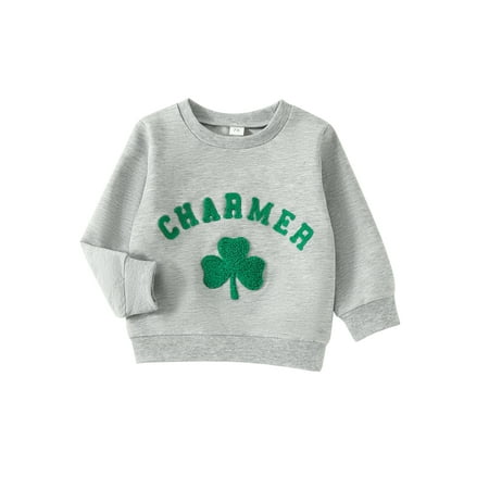 

Infant Toddler Baby Boy Girl St Patricks Day Clothes Crewneck Sweatshirt Clover Print Long Sleeve Pullover Shirt Top Outfit