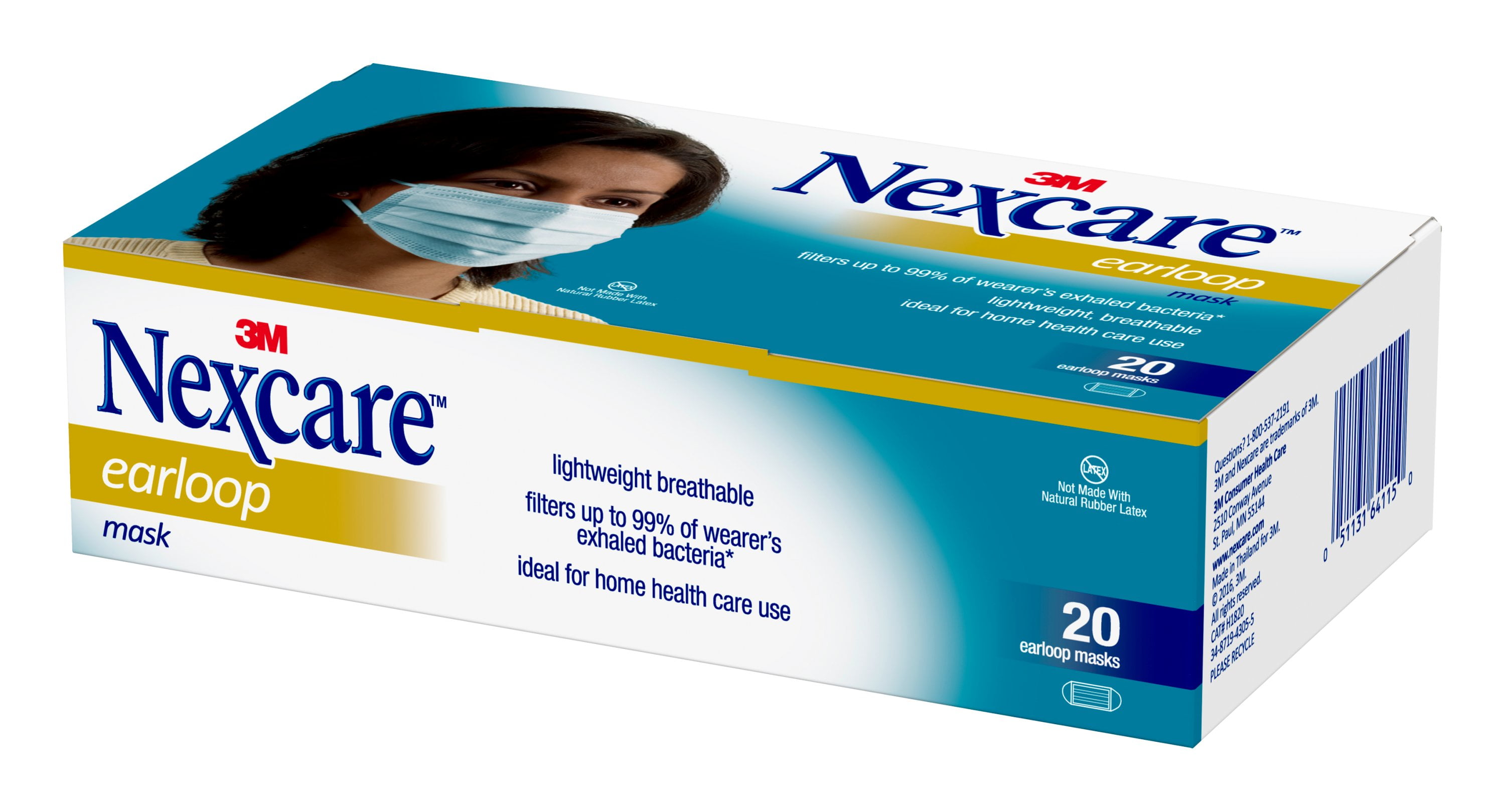 Nexcare Ear Loop Face Mask, 20/Pack, Ideal for Home Health Care Use