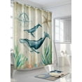thumbnail image 3 of Beach Coastal Theme Shower Curtain, Vintage Sea Whale Bathroom Decor Curtains Set with Hooks, Waterproof Fabric Home Accessories， 66 X 72 Inch Long, 3 of 6