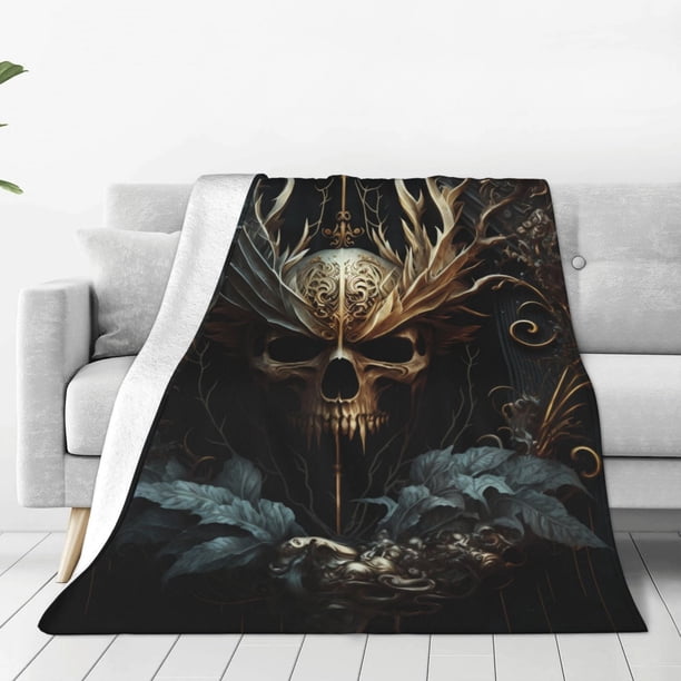 Balery Vintage Ornate Skull Manta de Felpa Suave y Acogedora – Cobija de Franela Aterciopelada para Cama, Lavable y Cálida para Sofá, Mascotas, Transpirable-60"x50"