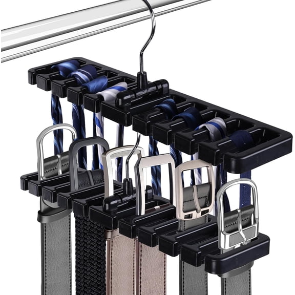 Tie Belt Rack, Ties Scarf Storage Organizer Hanger Holder Closet Tie Racks Hangers for Men Women Black