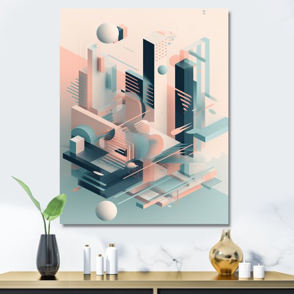 Designart "Soft Blue And Pinkd Minimal Mid Century Art I" Minimalism Canvas Wall Art