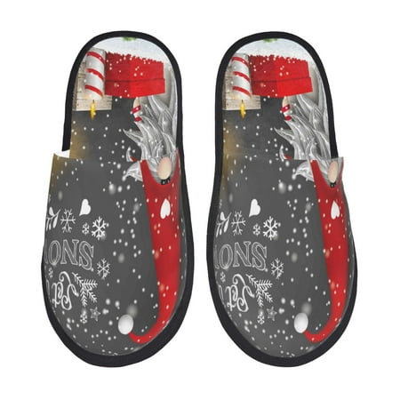 

Fuzoiu Traditional Scandinavian Dwarf Print Unisex Furry Slippers Plush Indoor Shoes Trendy House Slippers Anti-Skid EVA Sole House Shoes for Home Office and Travel -Large