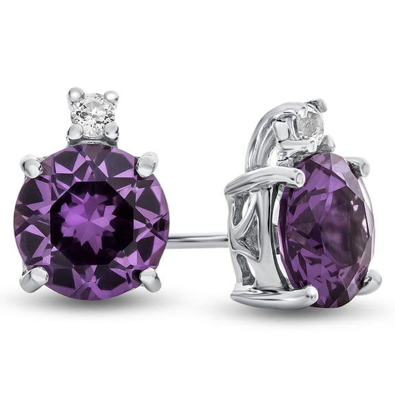 FJC Finejewelers 10k White Gold 7mm Round Simulated Alexandrite with White Topaz Earrings