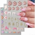 thumbnail image 1 of 3 Sheets Stickers for Nails Self-Adhesive Nail Decal Gold Pink 3D Flower Embossed Decals for Nails Colorful Floral Art Design Accessories, 1 of 5