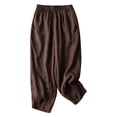 thumbnail image 3 of Endives Linen Pant Women Bloomers Drooping Pants Wide Leg Pants High Waist Loose Slim Casual Cropped Pants Straight Leg Baggy Pants Coffee, 3 of 3