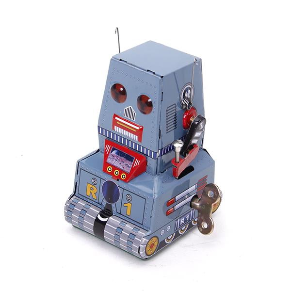 Pack of 2 Wind Up Robot Tin Toy Clockwork with Key Classic Collectibles 