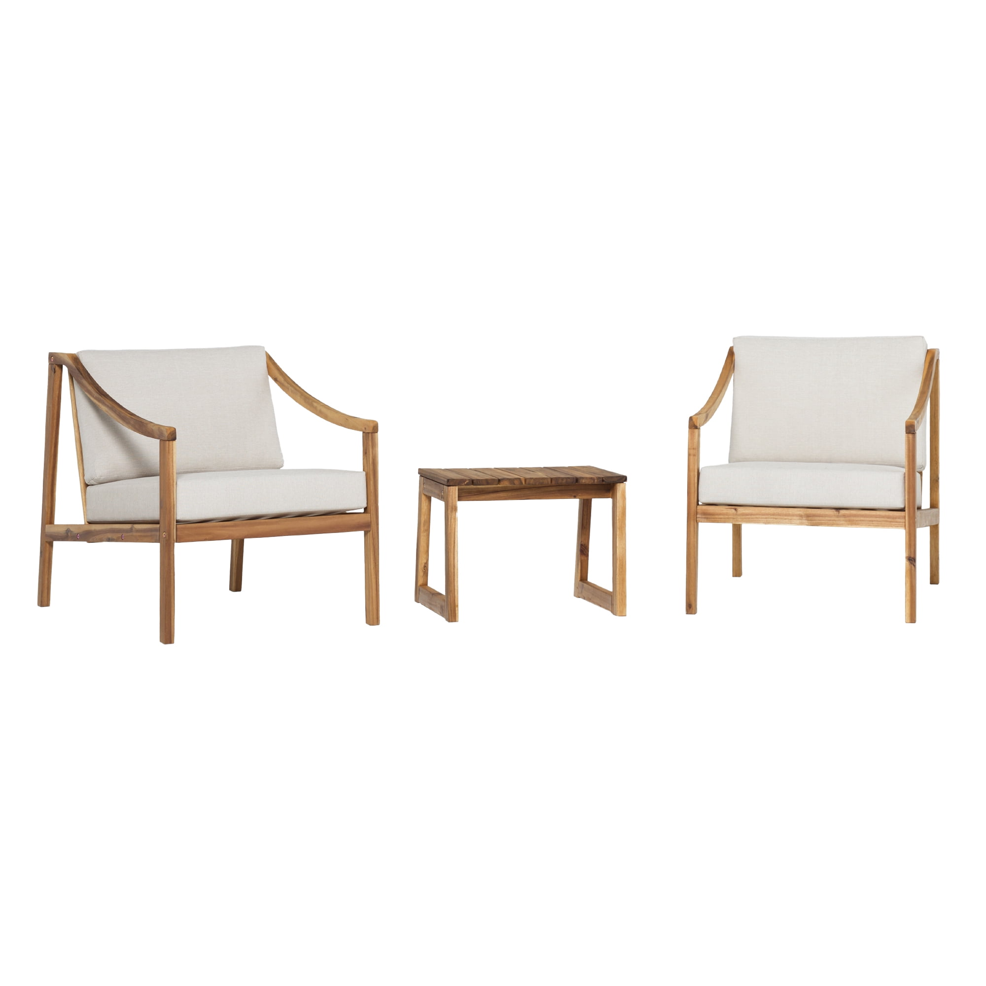 Walker Edison Modern 3-Piece Slatted Outdoor Chat Set, Natural