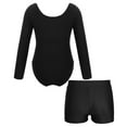 thumbnail image 6 of iiniim Kids Girls 2 Pieces Gymnastics Ballet Dance Outfits Long Sleeve Leotard with Shorts Set Black 4, 6 of 7