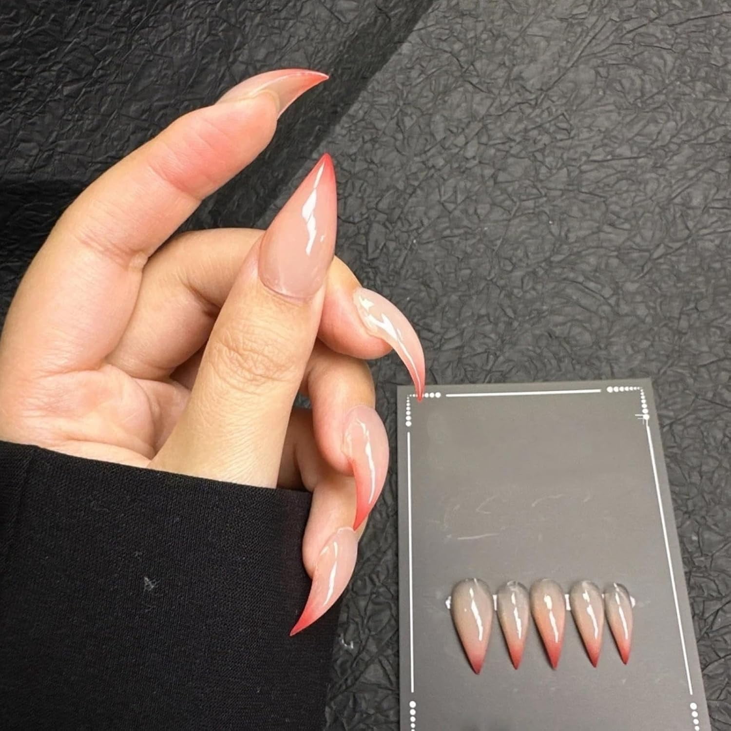 Cute Cat Claw Press on Nails Nude Pink Ombre Short Stiletto Handmade Reusable Thick Acrylic Cat Dragon Eagle Claw False Nail Glossy Glue on Nail
