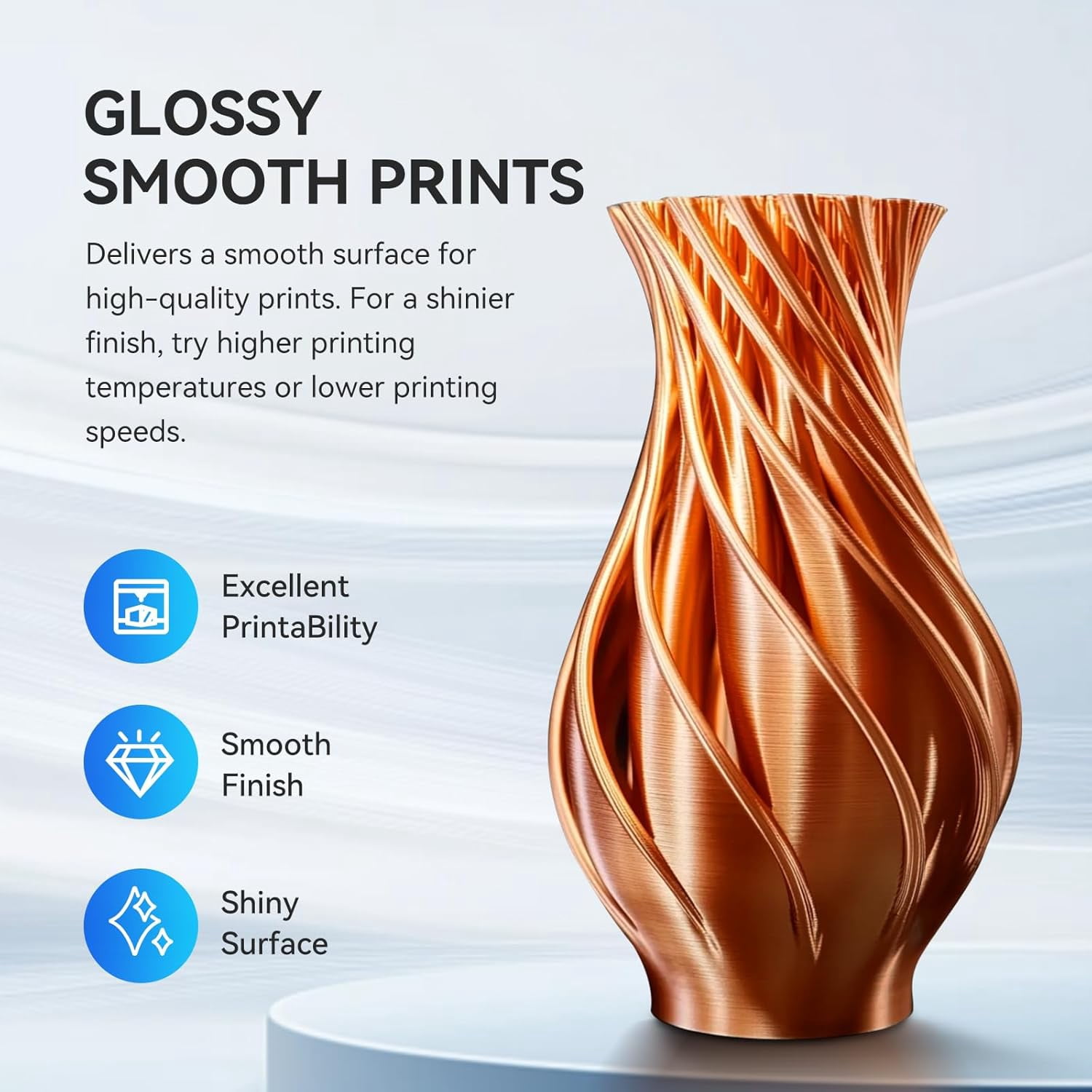 Silk PLA Filament 1.75mm Copper 1.1KG, Metal-Like Shiny 3D Printer Filament Dimensional Accuracy +/- 0.02mm, 1.1kg Spool(2.4lbs), Fits for Most FDM 3D Printers