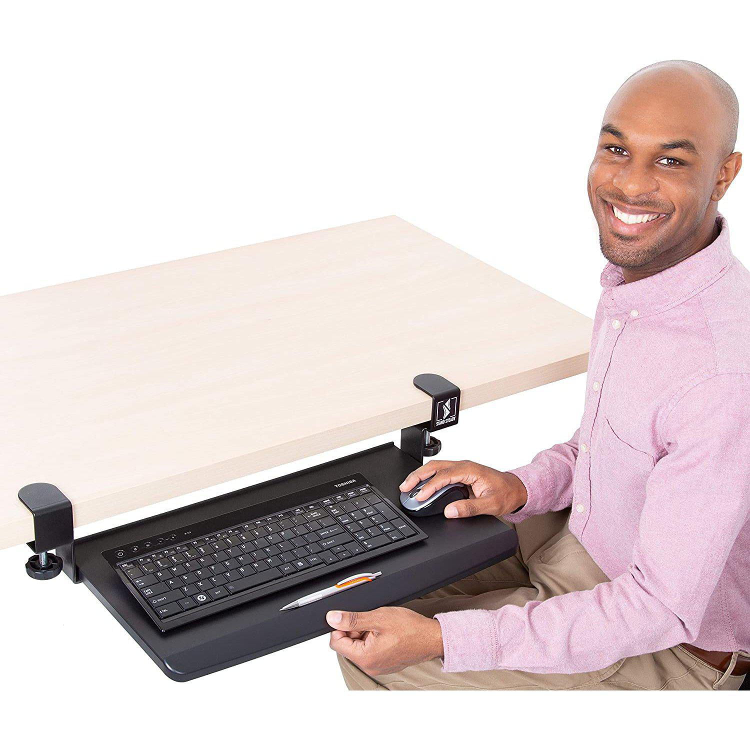 25" Keyboard Tray Under Desk With C Clamp-Large Size Steady Slide Movable Tray 
