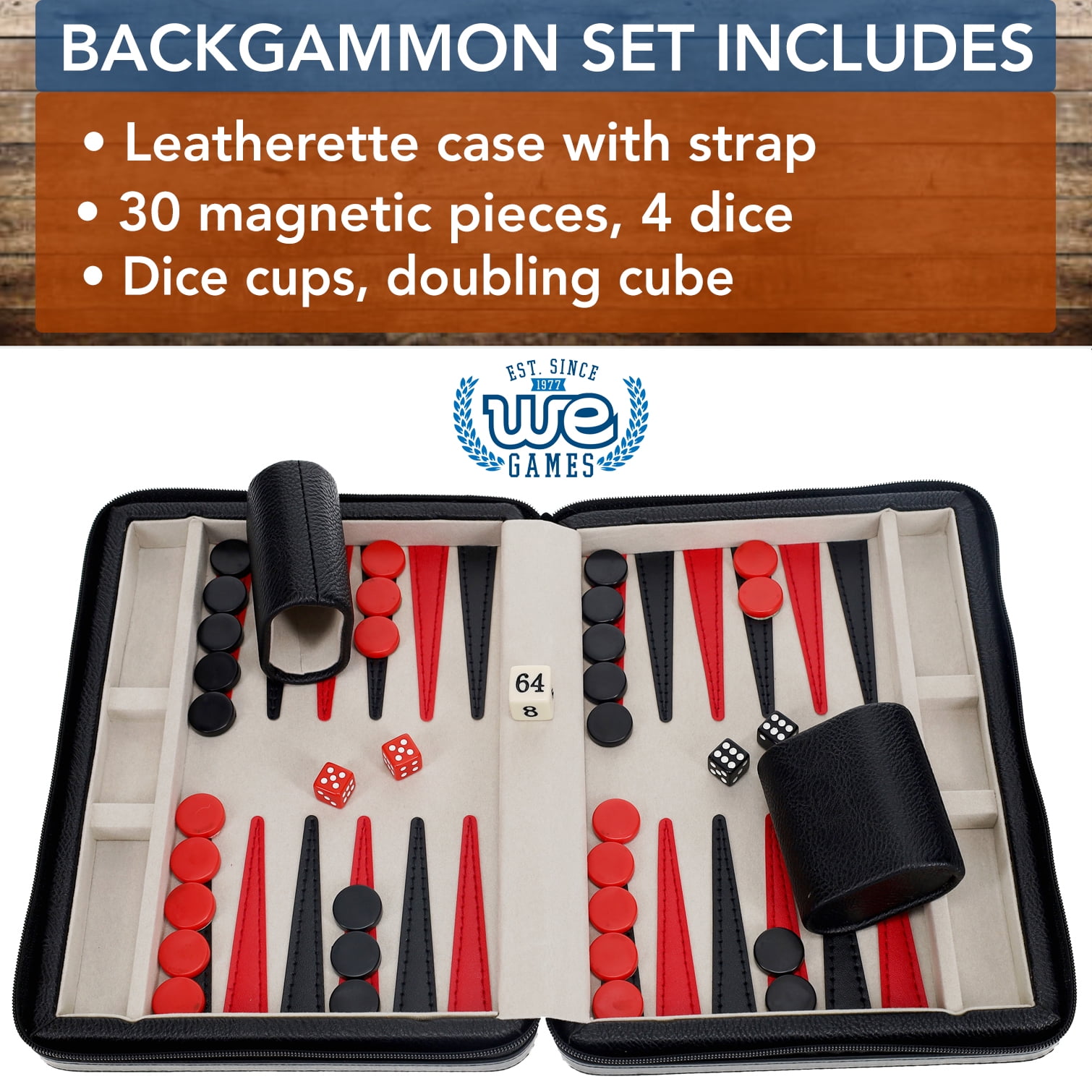 WE Games Magnetic Backgammon Set with Carrying Strap, Travel Size, Black/Red