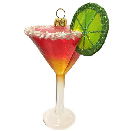 Red Margarita with Salt and Lime Polish Glass Christmas Tree Ornament