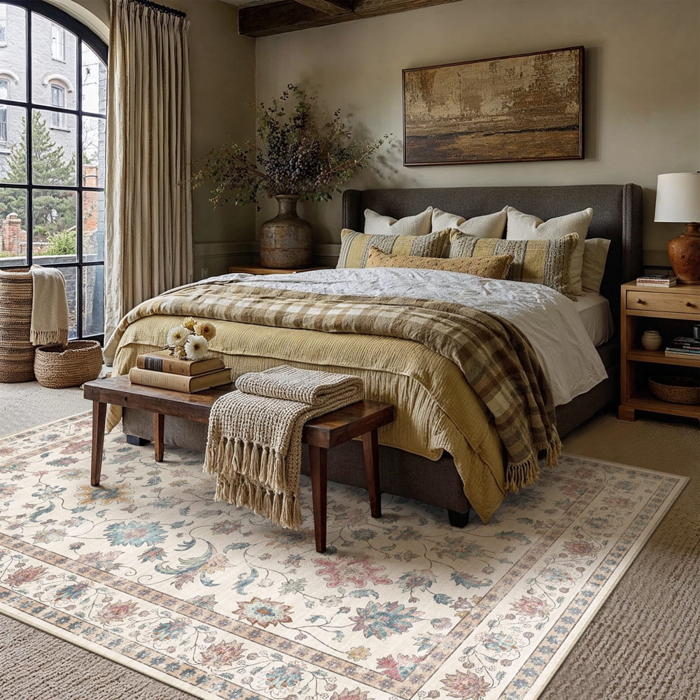 BERTHMEER 8'x10' Area Rugs for Living Room Dining Room Bedroom Farmhouse Vintage Oriental Traditional Machine Washable Non-slip Rugs Carpets,Multicolor